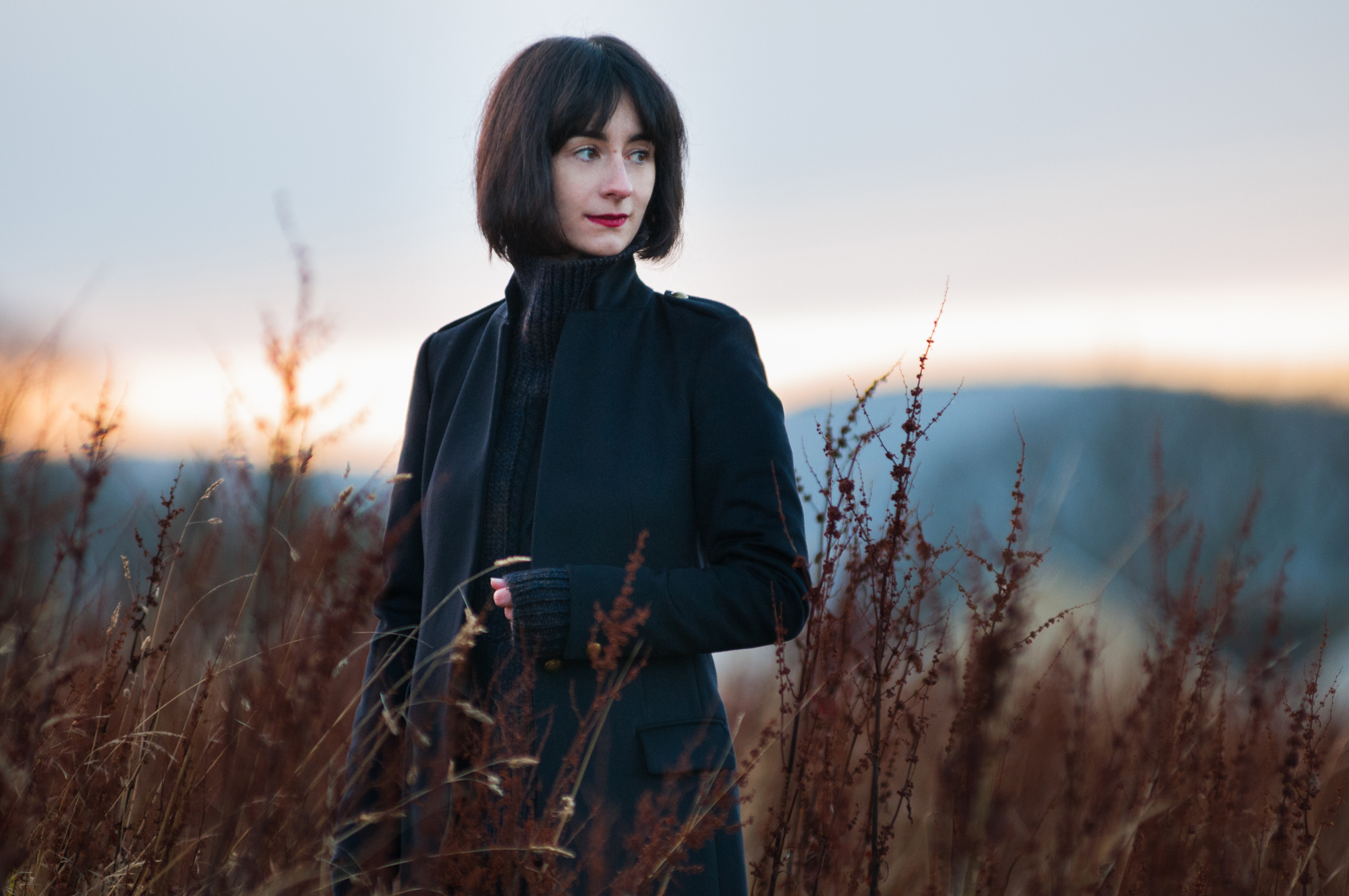 All Saints Isara Navy Wool Coat
