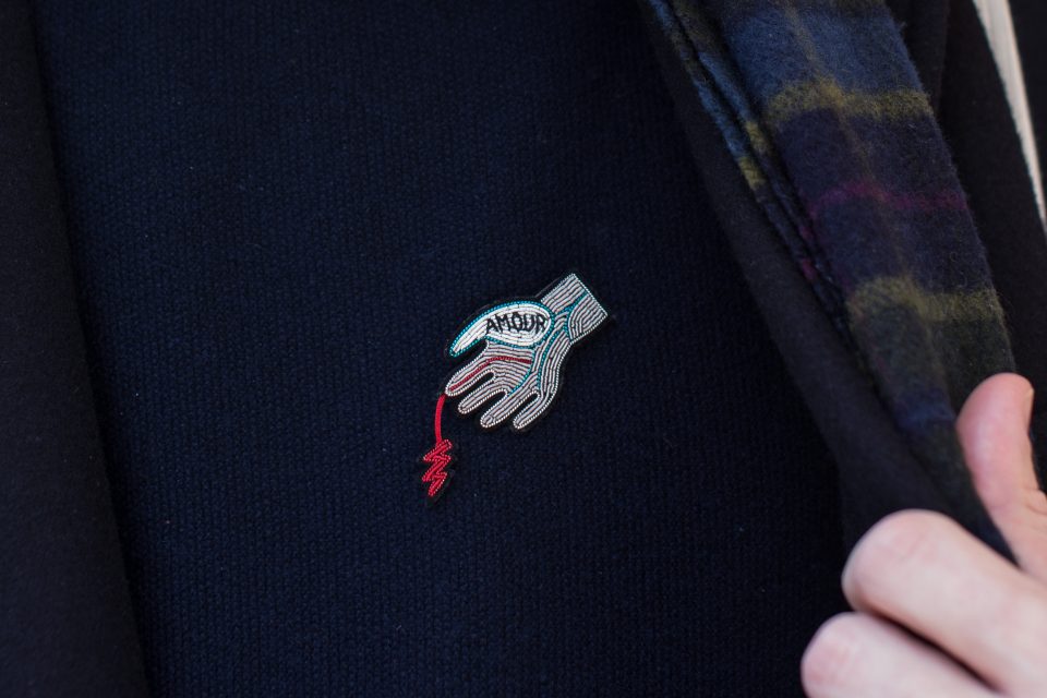 "Amour" embroidered badge from Macon and Lesquoy "Amour" embroidered badge from Macon and Lesquoy