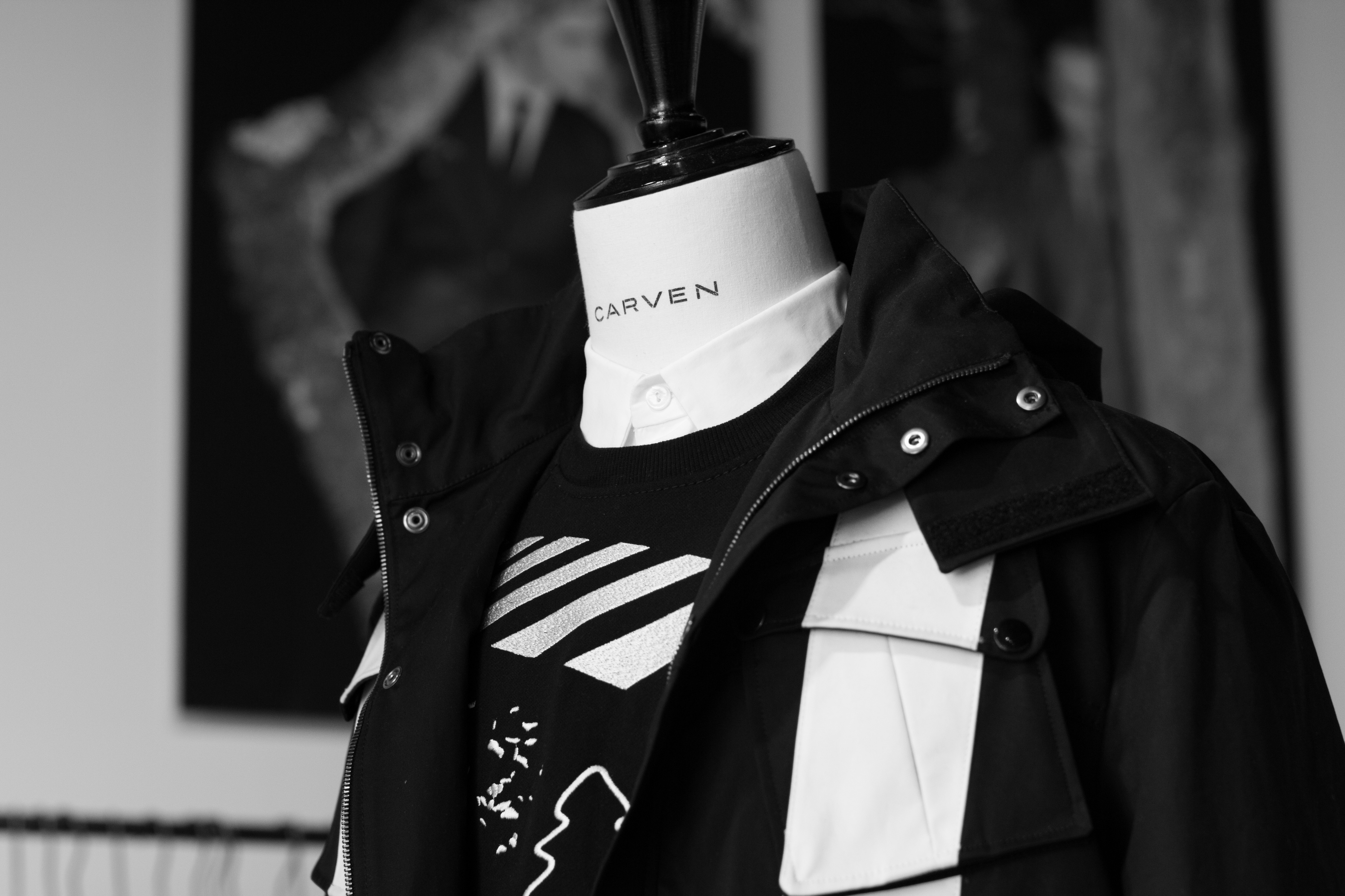 Black and white parka jacket at Carven Black and white parka jacket at Carven