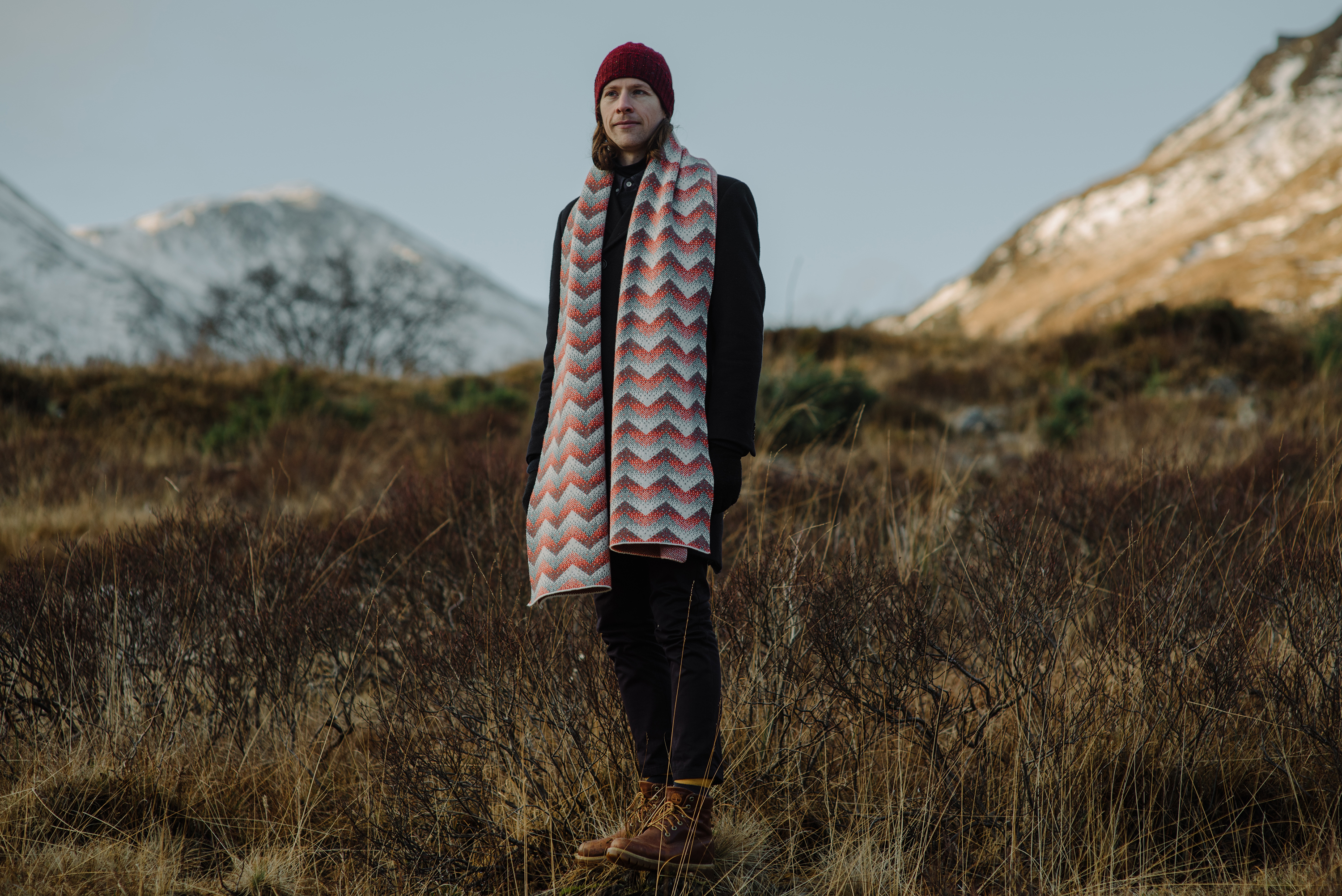 Donegal Wool Beanie by Oubas Knitwear and Elska Shawl by Hilary Grant / Photograph by Steven Gallagher