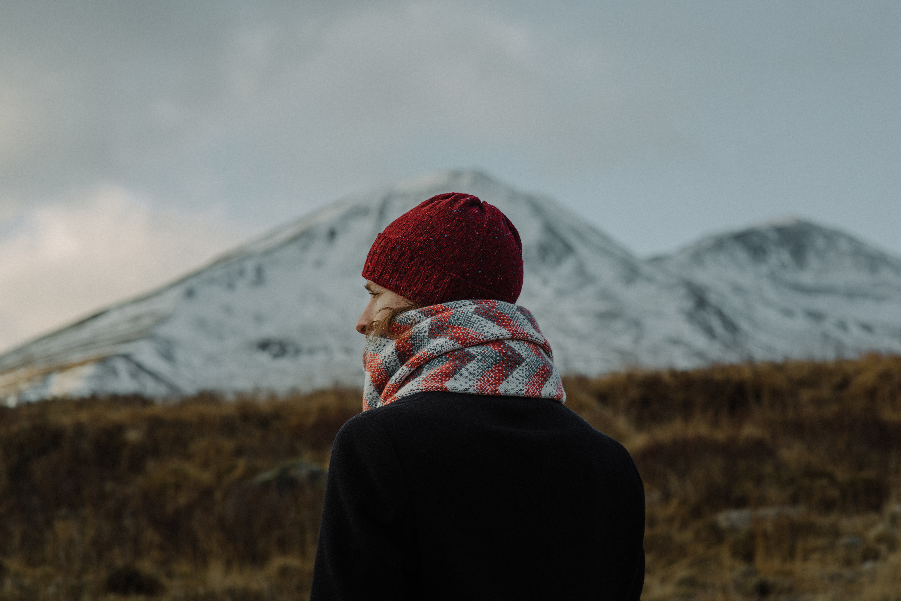 Donegal Wool Beanie by Oubas Knitwear and Elska Shawl by Hilary Grant / Photograph by Steven Gallagher