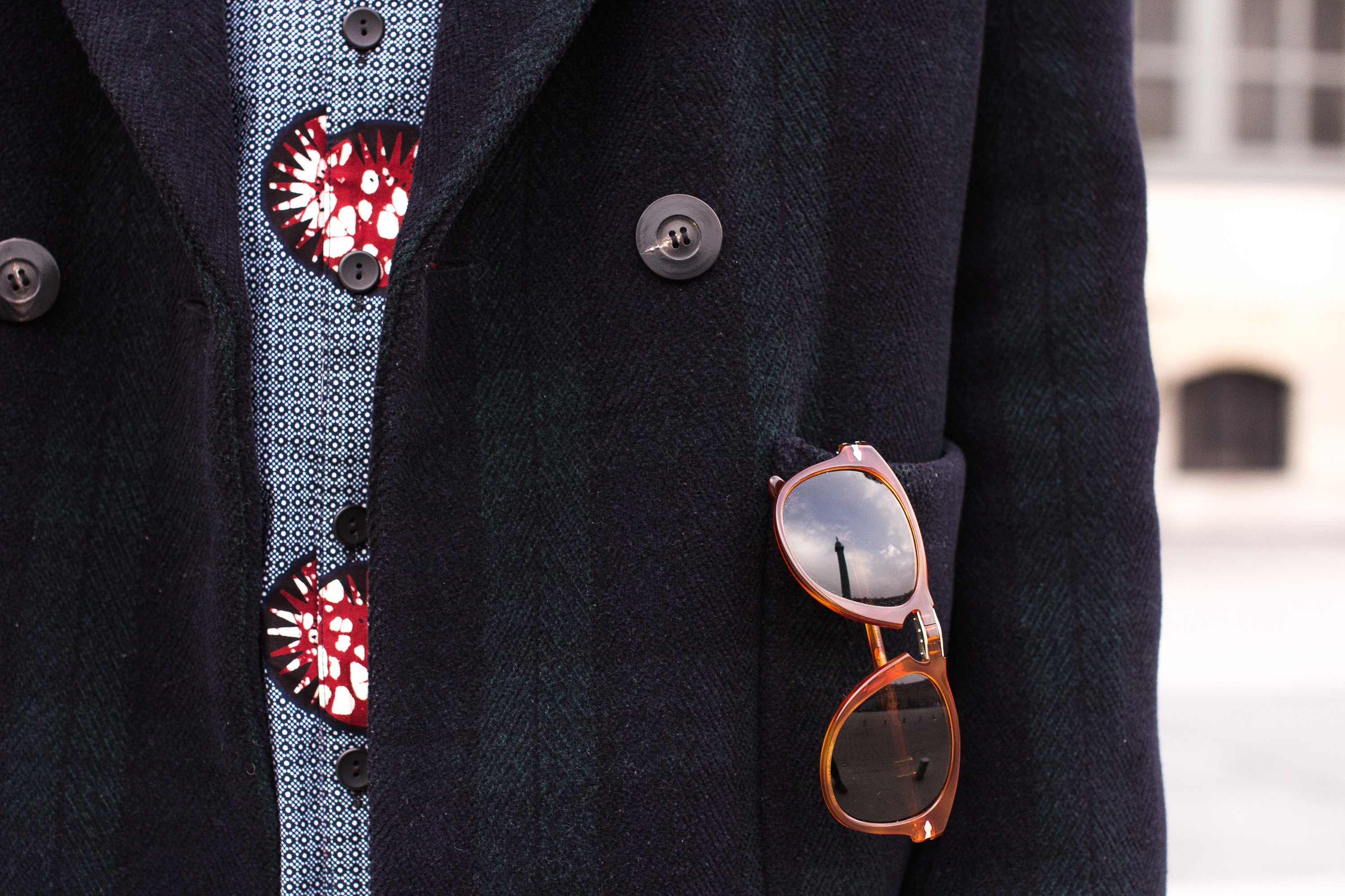 Patrons Woollen Coat details with Persol sunglasses Patrons Woollen Coat details with Persol sunglasses